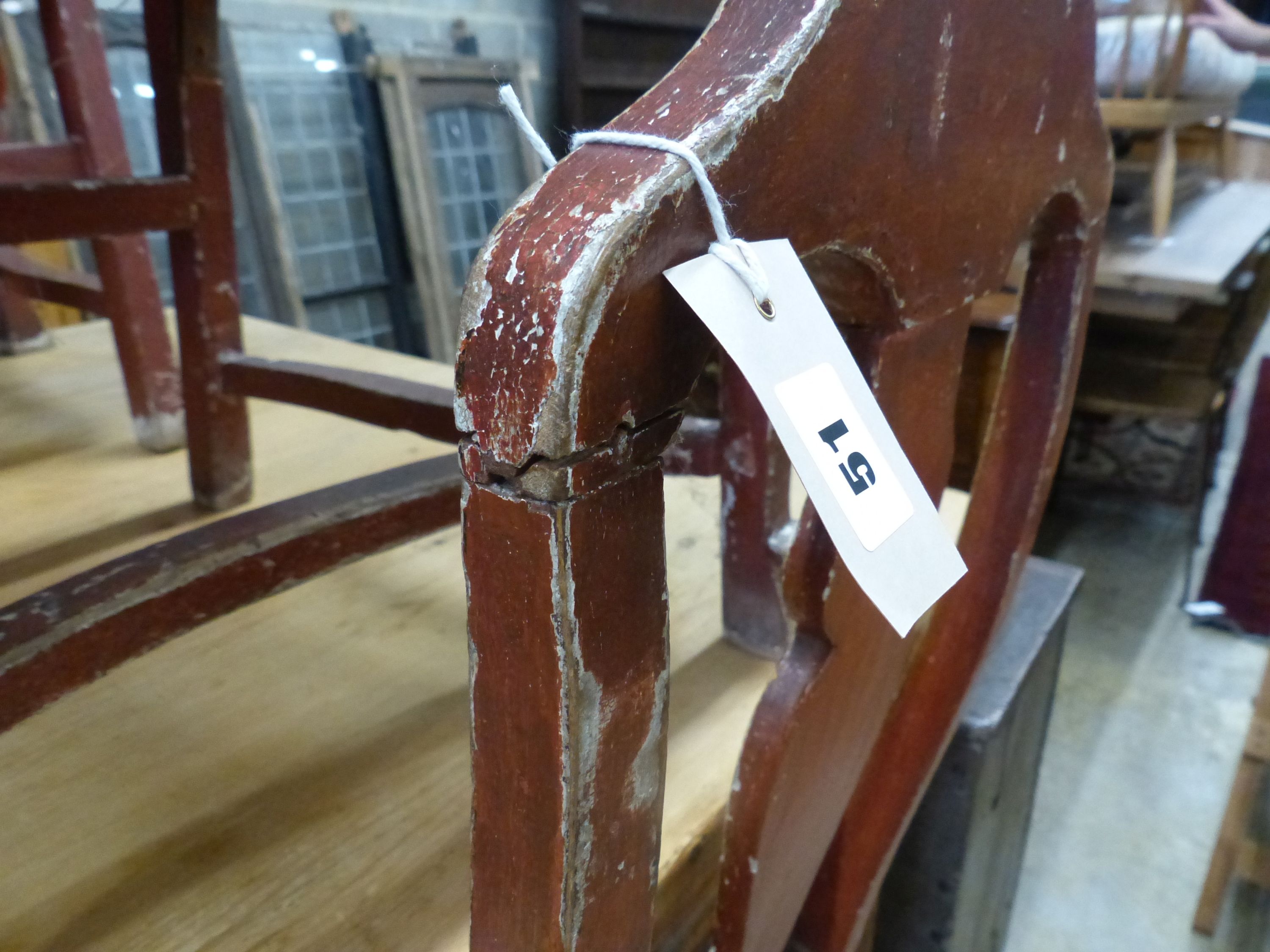 A set of eight Dutch red painted dining chairs